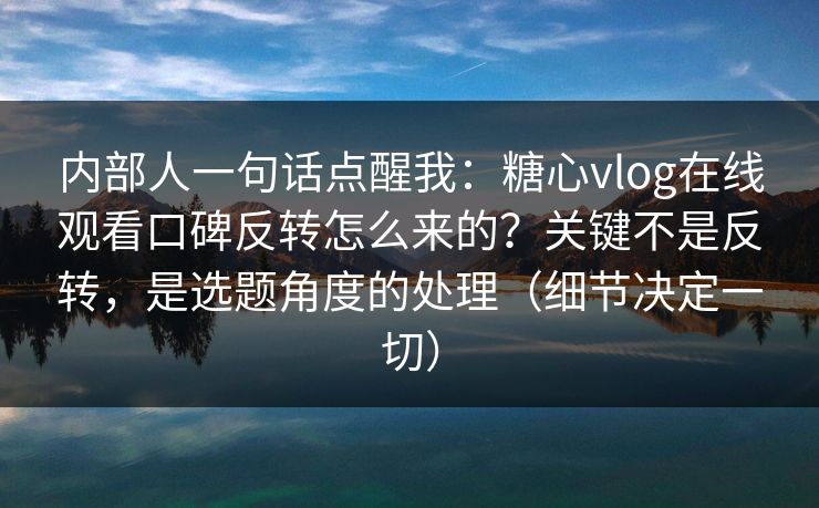 内部人一句话点醒我：糖心vlog在线观看口碑反转怎么来的？关键不是反转，是选题角度的处理（细节决定一切）