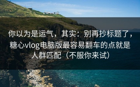 你以为是运气，其实：别再抄标题了，糖心vlog电脑版最容易翻车的点就是人群匹配（不服你来试）