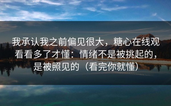 我承认我之前偏见很大，糖心在线观看看多了才懂：情绪不是被挑起的，是被照见的（看完你就懂）