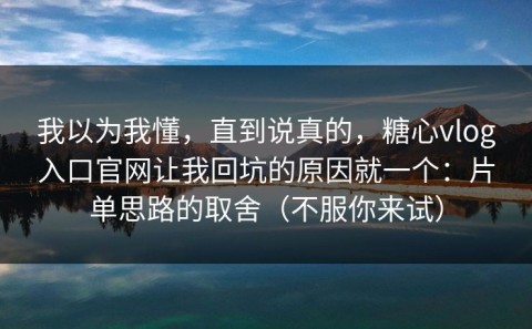 我以为我懂，直到说真的，糖心vlog入口官网让我回坑的原因就一个：片单思路的取舍（不服你来试）