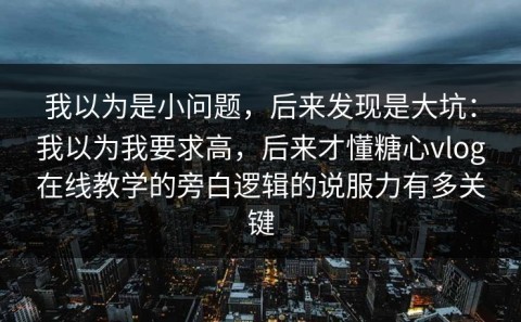 我以为是小问题，后来发现是大坑：我以为我要求高，后来才懂糖心vlog在线教学的旁白逻辑的说服力有多关键