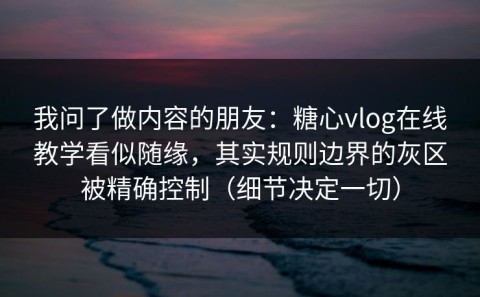 我问了做内容的朋友：糖心vlog在线教学看似随缘，其实规则边界的灰区被精确控制（细节决定一切）