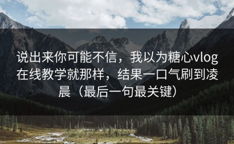 说出来你可能不信，我以为糖心vlog在线教学就那样，结果一口气刷到凌晨（最后一句最关键）