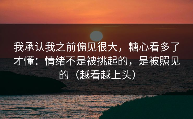 我承认我之前偏见很大,糖心看多了才懂:情绪不是被挑起的,是被照见的(越看越上头) 我承认我之前偏见很大,糖心看多了才懂:情绪不是被挑起的,是被照见的(越看越上头)