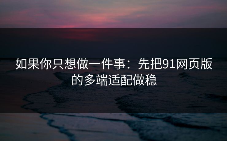 如果你只想做一件事：先把91网页版的多端适配做稳