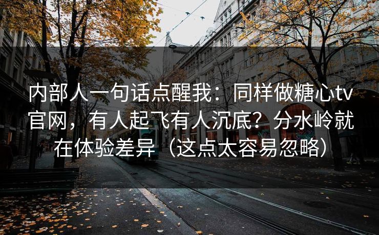 内部人一句话点醒我：同样做糖心tv官网，有人起飞有人沉底？分水岭就在体验差异（这点太容易忽略）